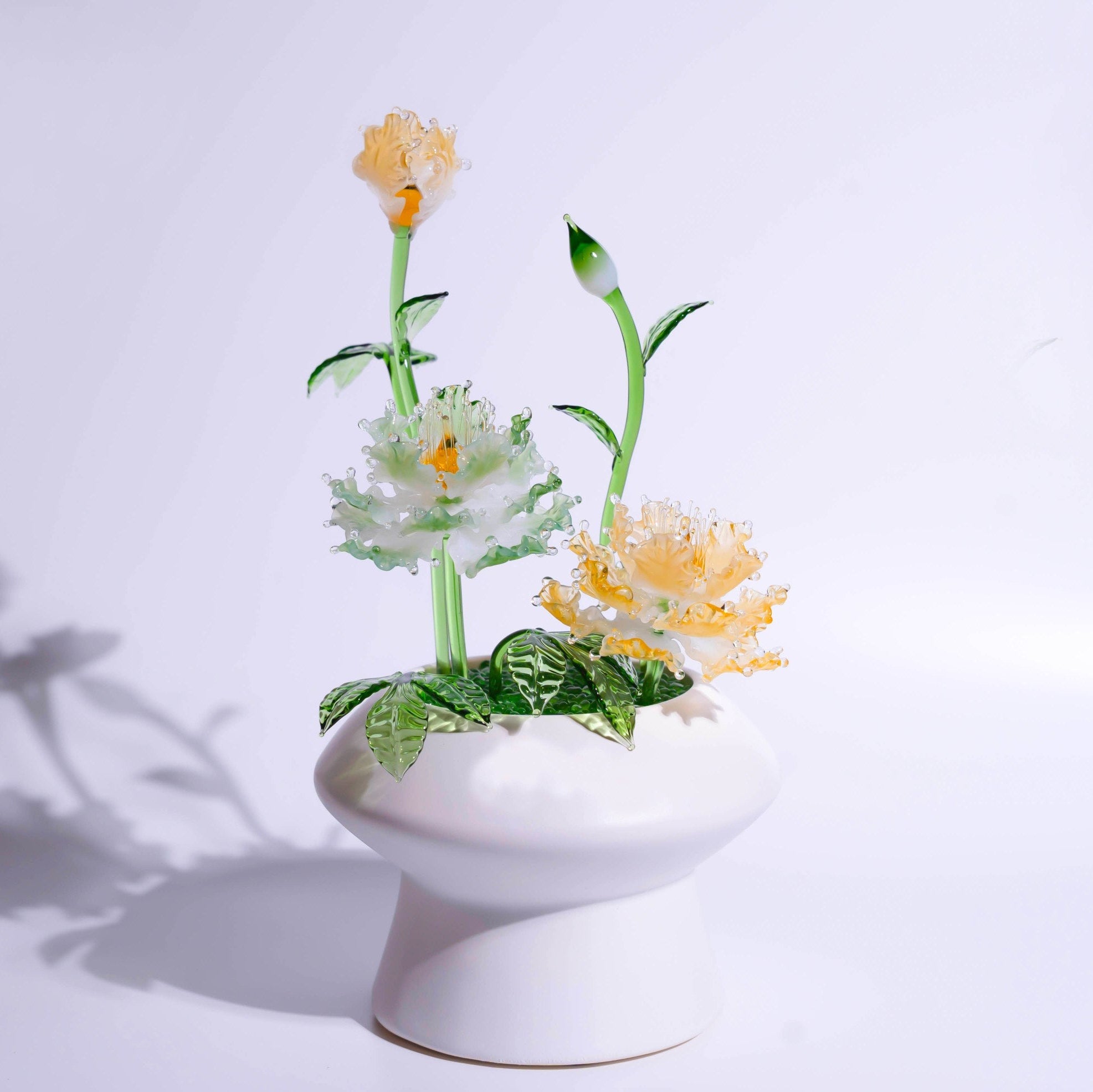 Green-Yellow LiuLi Crystal Peony Bonsai