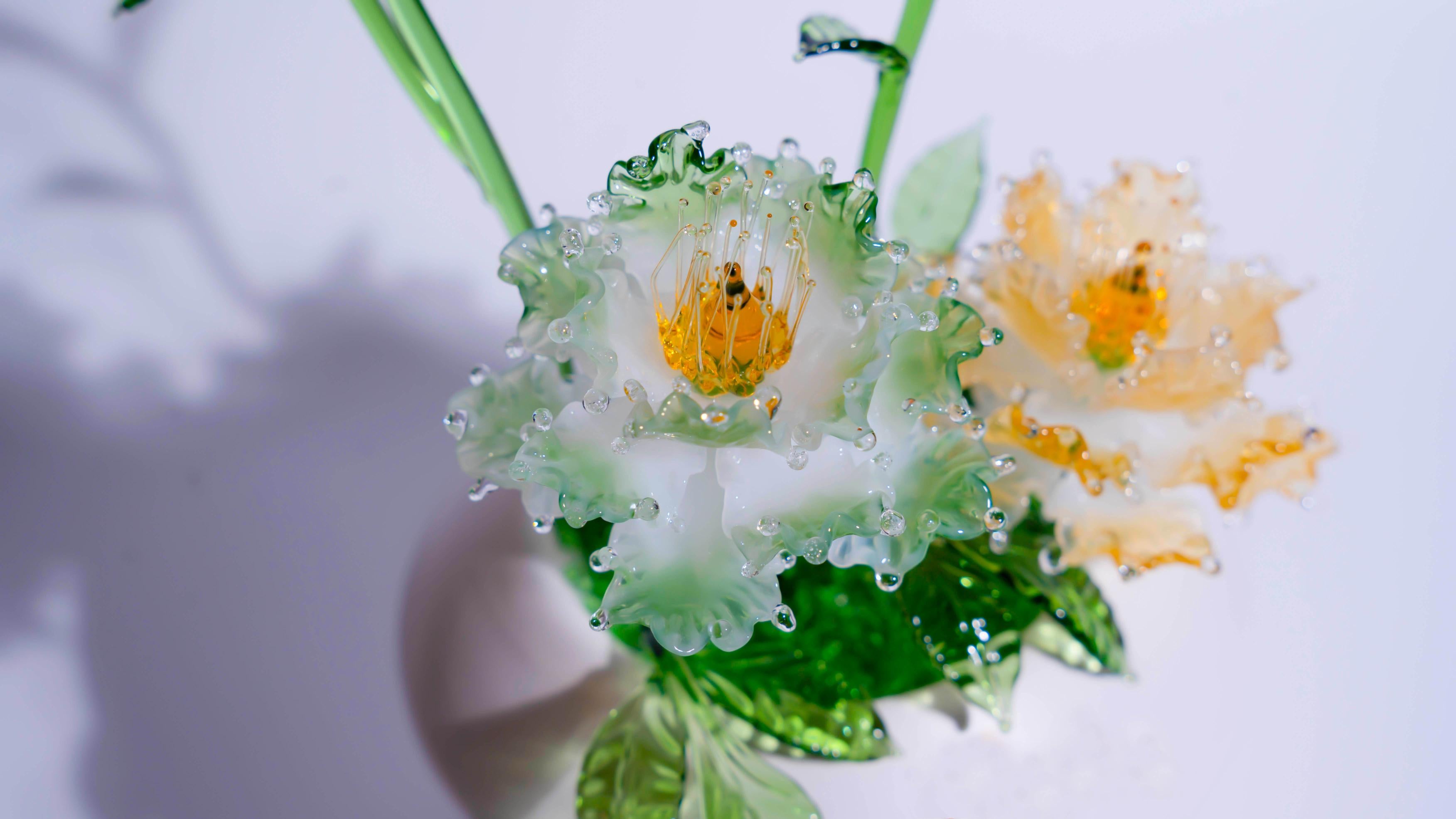 Green-Yellow LiuLi Crystal Peony Bonsai