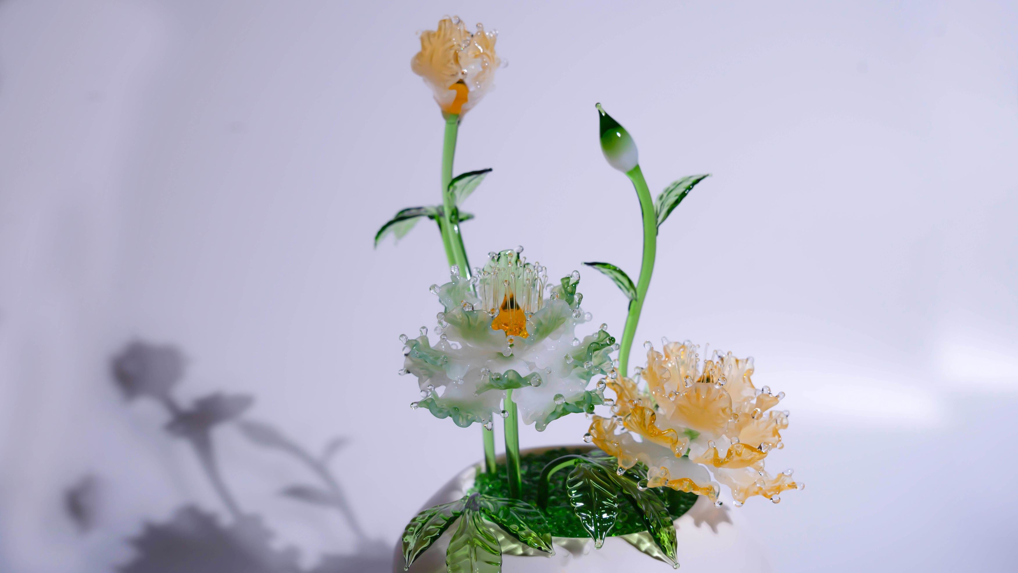 Green-Yellow LiuLi Crystal Peony Bonsai