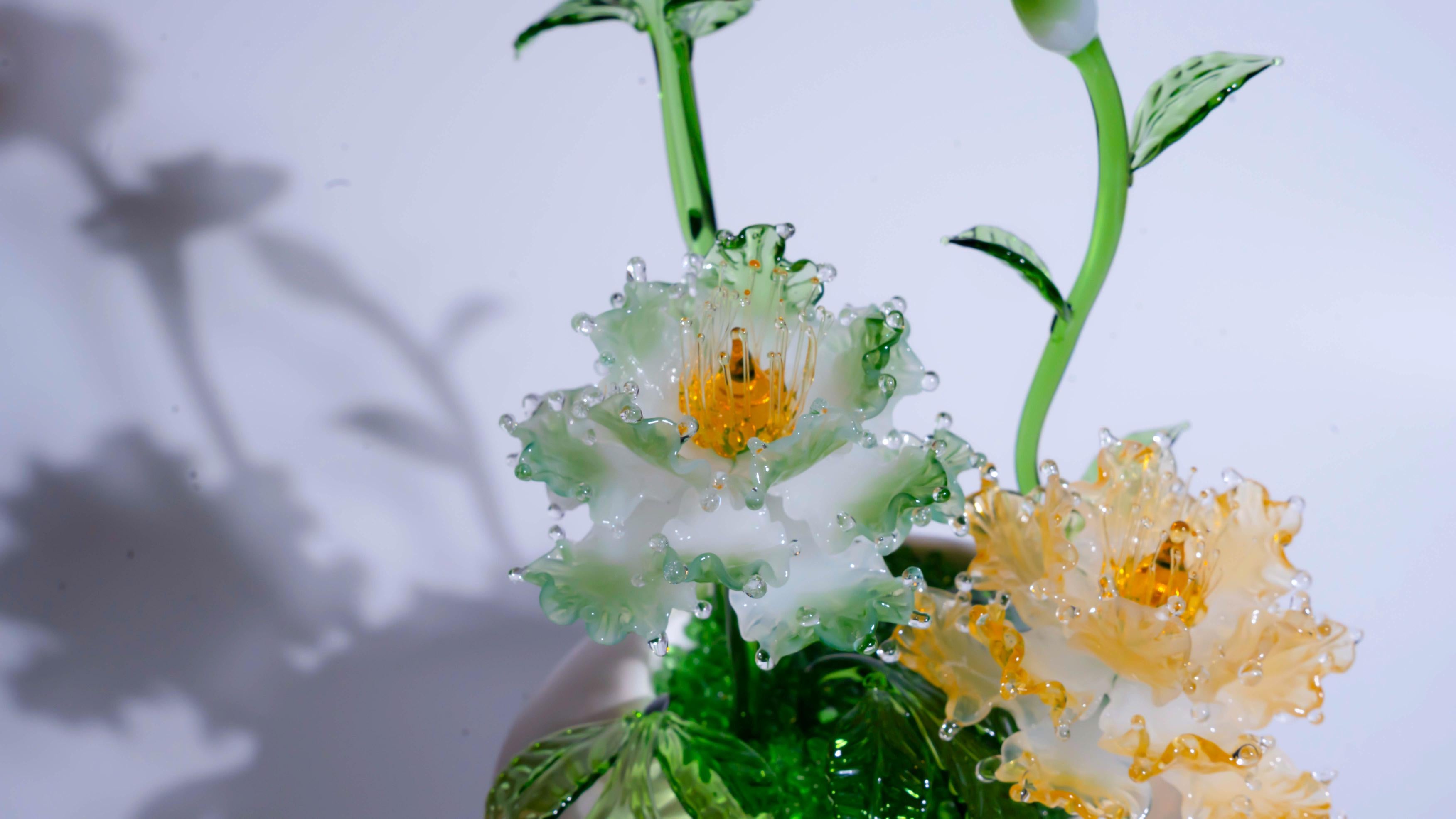 Green-Yellow LiuLi Crystal Peony Bonsai